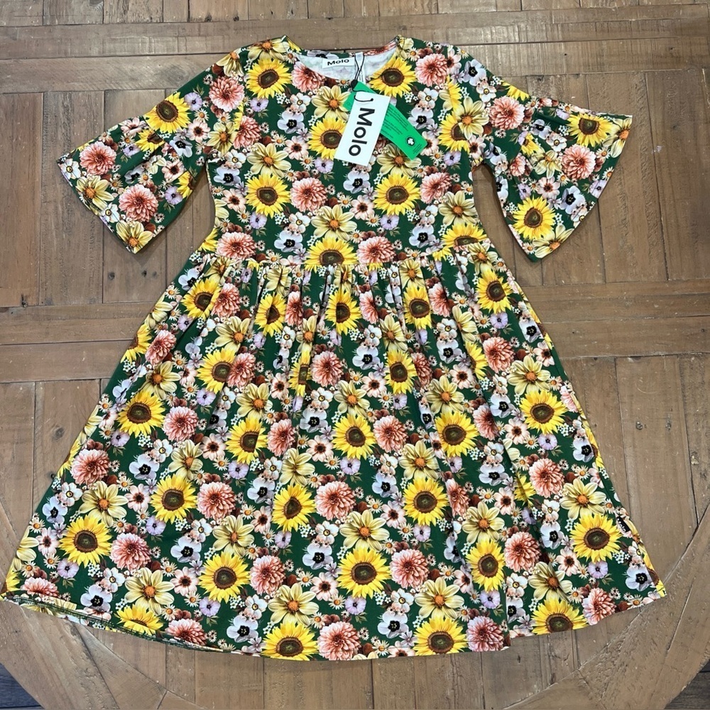 Molo Kids Floral Dress - Green and Yellow